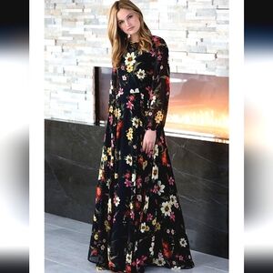 Nwot Yumi Kim Black,Red,Yellow,White Floral Flowy Silk Maxidress
